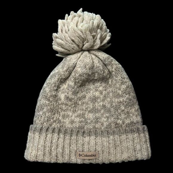 COLUMBIA LOGO Women's Winter Pom Hat Beanie Beige‎ / Tan - Picture 1 of 14